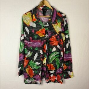 Ali Miles Multicolor Abstract Top Button Down Burnout Artsy